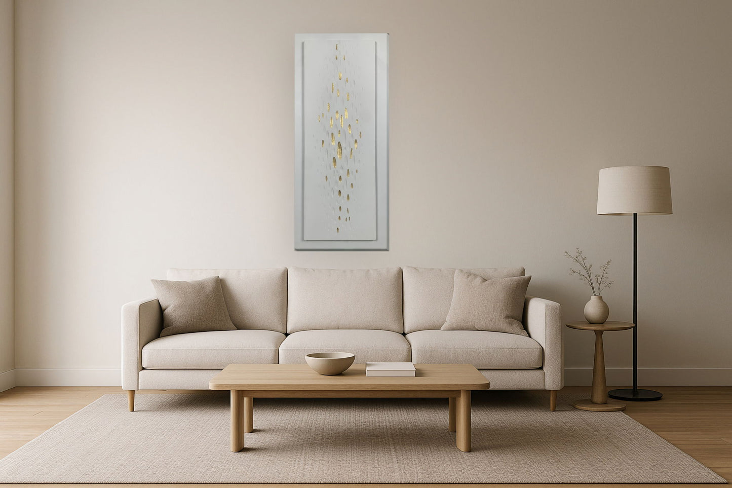 "Golden Drops" Hand-Painted Wrapped Canvas - White / Gold