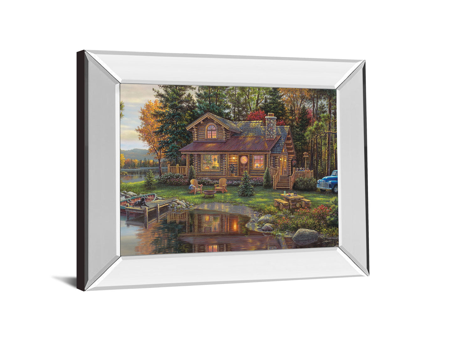 Mirrored Frame Peace Like A River Cabin By Kim Norlien - Green