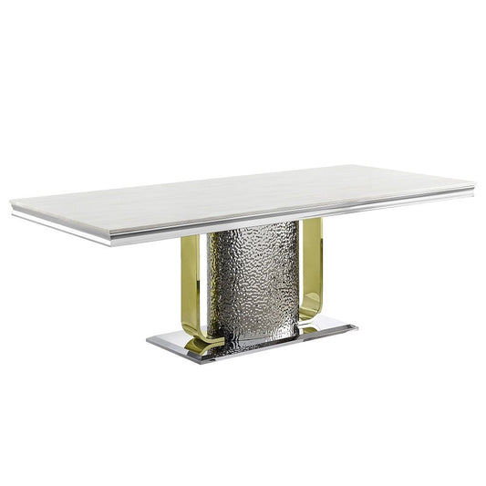 Fadri - Dining Table With Engineering Stone Top & Pedestal Base - Mirrored Silver & Gold