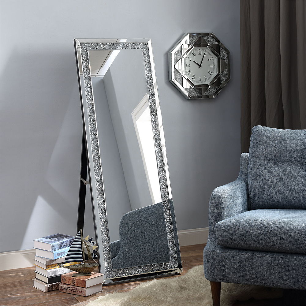 Noralie - 63" X 22" Floor Mirror - Mirrored & Faux Diamonds