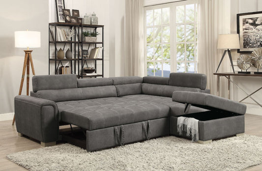 Thelma - Sectional Sofa With Pull-Out Bed - Gray Polished Microfiber
