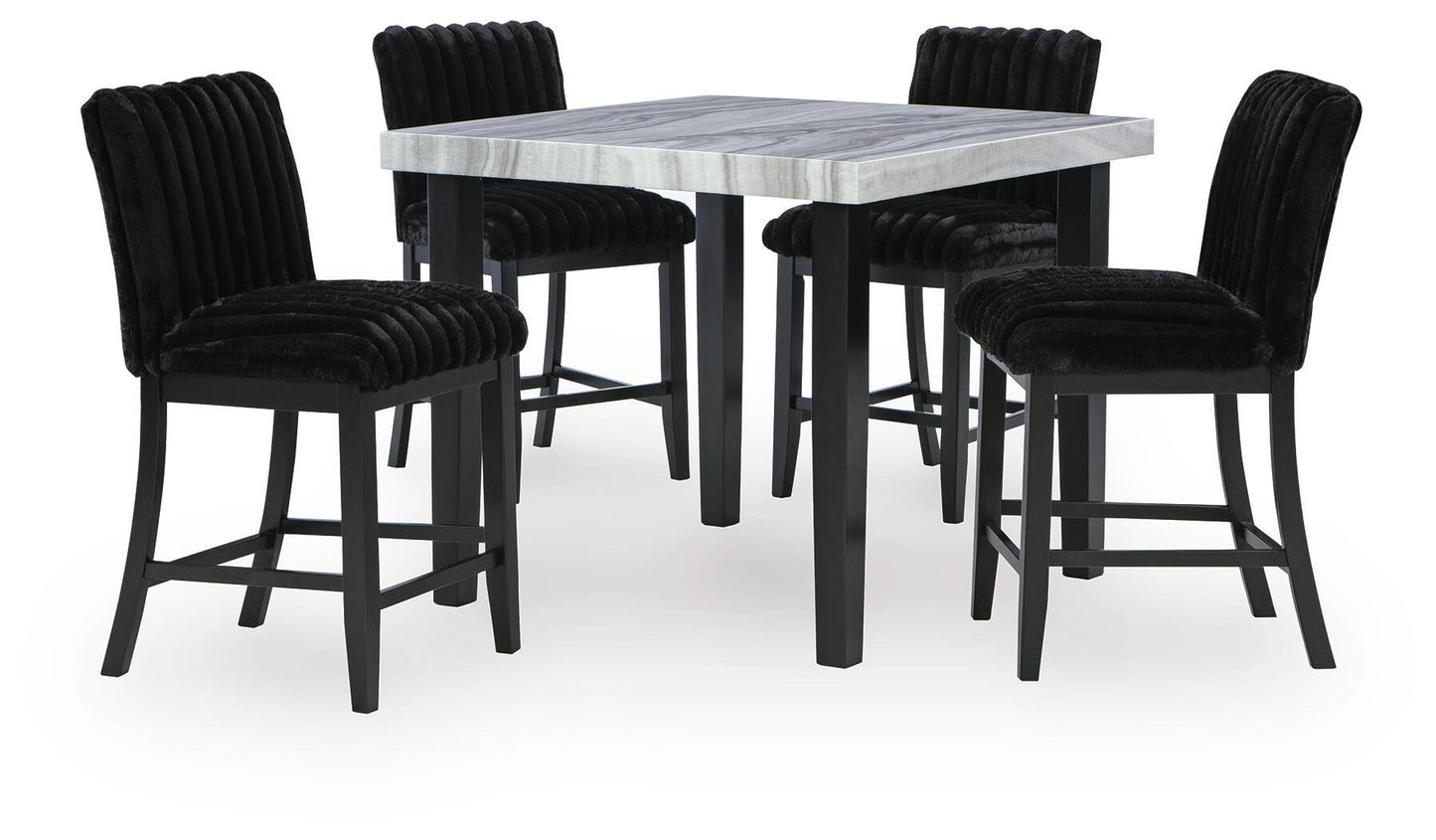 Mervannie - 5 Pc. - Counter Height Dining Table And 4 Barstools - Gray / Black