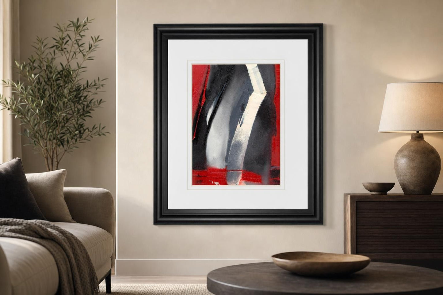 34x40 Red Streak III By Sharon Gordon - Dark Gray