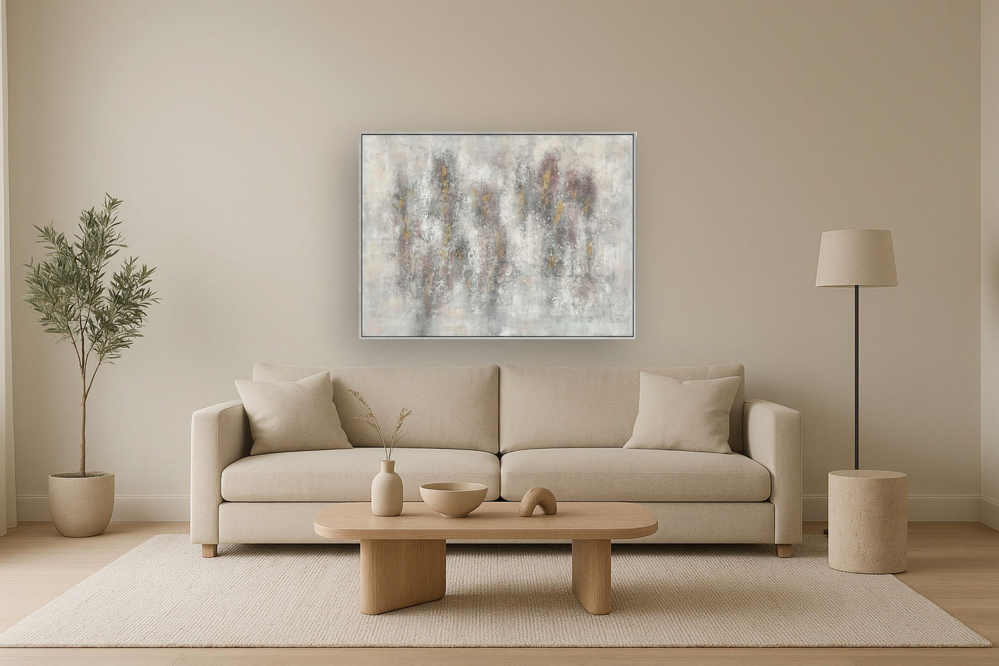 Mist Veil Harmony - 36" x 48" Framed Wall Art - Pearl Silver