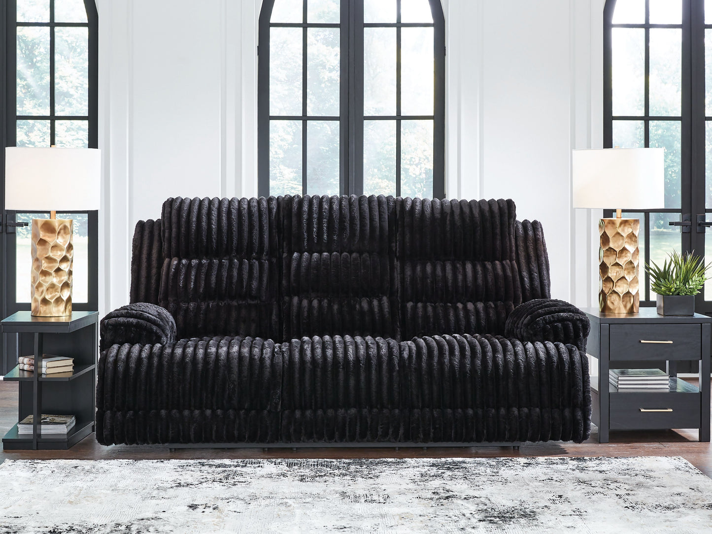 Rhine Falls - Reclining Power Sofa With Drop Down Table - Onyx