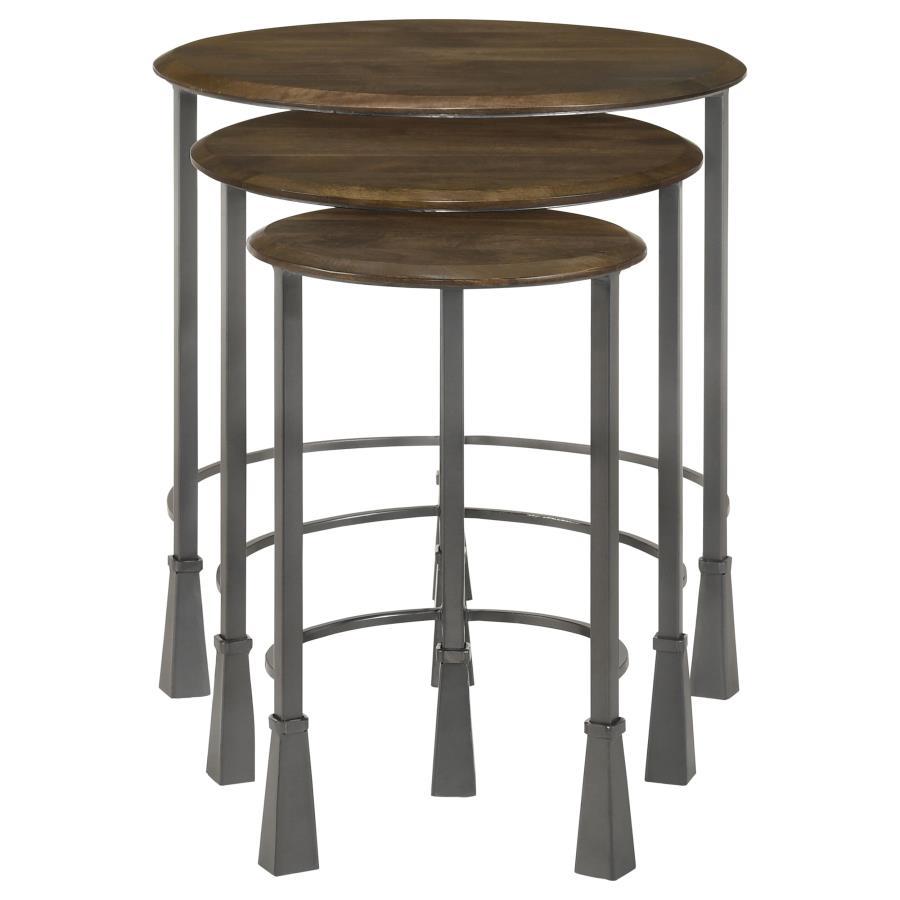 Deja - 3 Piece Round Nesting Table Set - Natural And Gunmetal