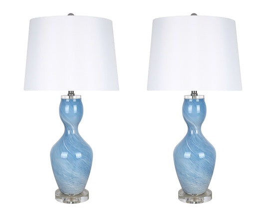 "Azure Elegance" Art Glass Table Lamp (Set of 2) - Blue Art Glass