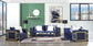 Virrux - Loveseat With 4 Pillows - Blue Velvet & Gold
