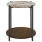 Noemie - Round Marble Top Accent Side Table - White And Gunmetal