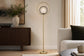 "Eclipse Aura" Metal Floor Lamp - Matte Black / Soft Gold / Clear