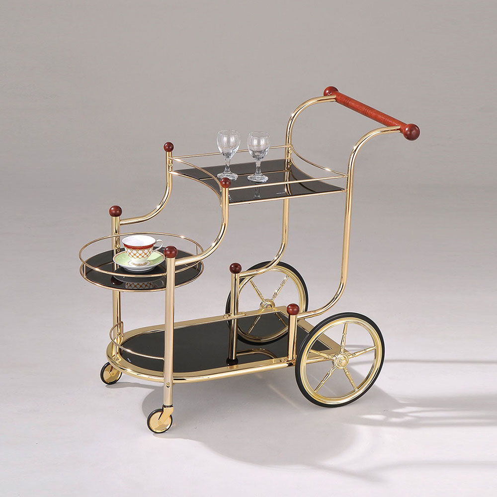Lacy - Serving Cart - Black Glass & Gold Plated