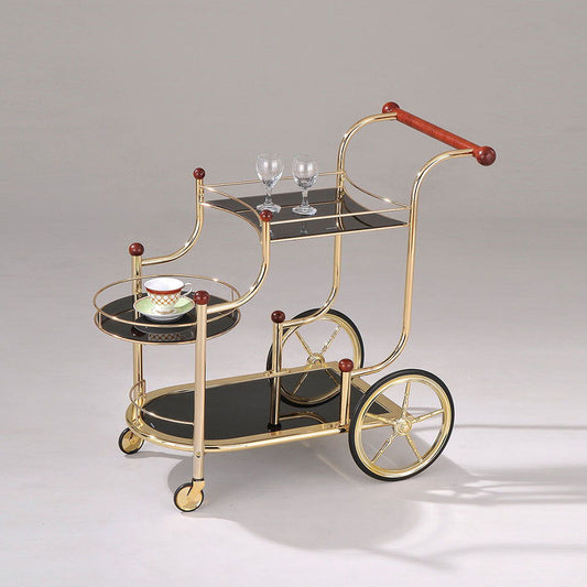 Lacy - Serving Cart - Black Glass & Gold Plated
