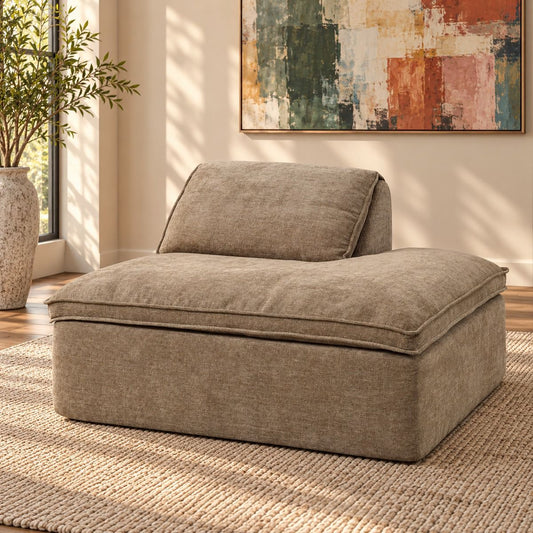 Almano - Modular Right Facing Chaise - Light Brown Chenille