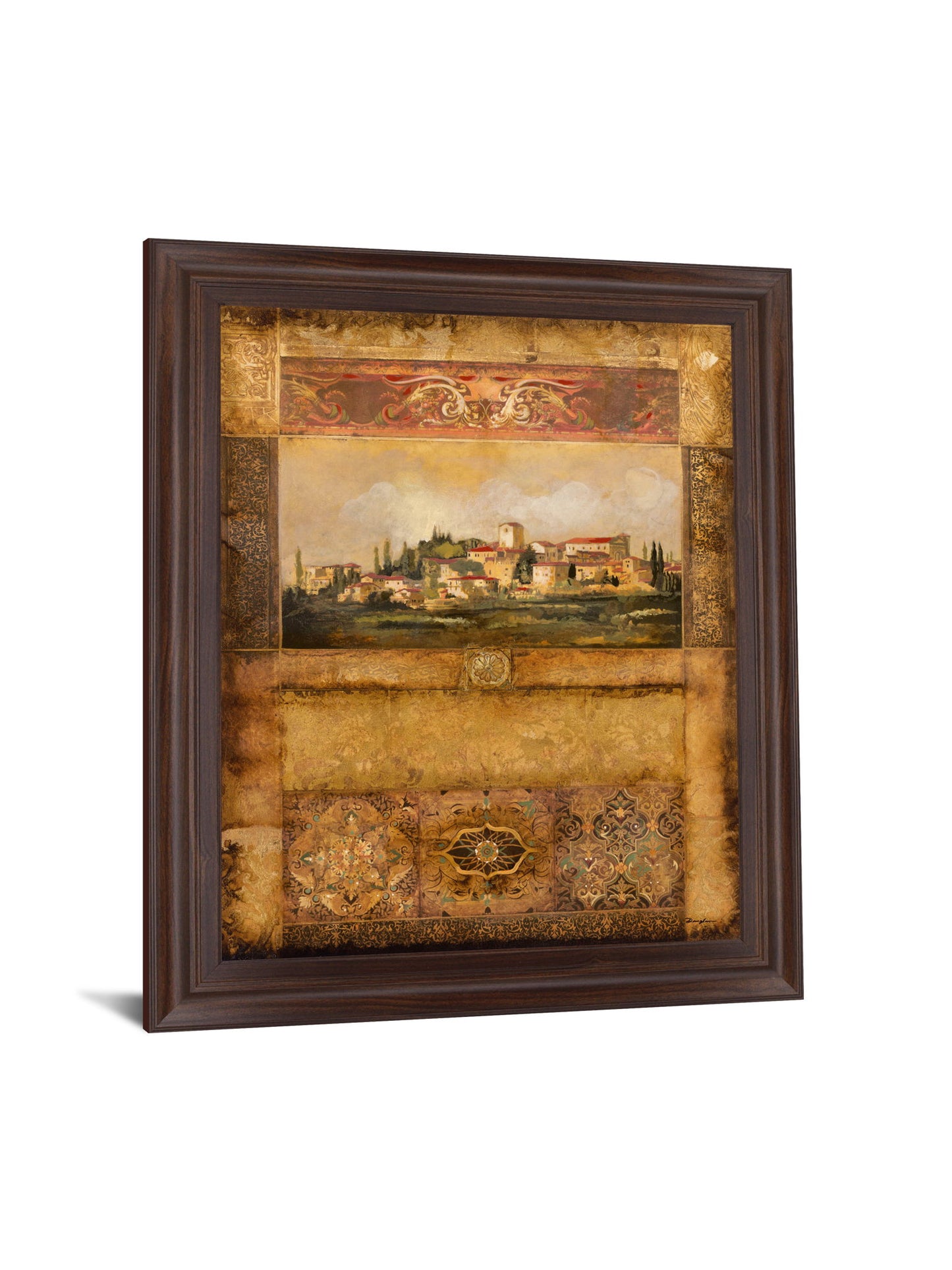 Tuscan Village Mosaic - 28" x 34" Framed Wall Art - Dark Brown