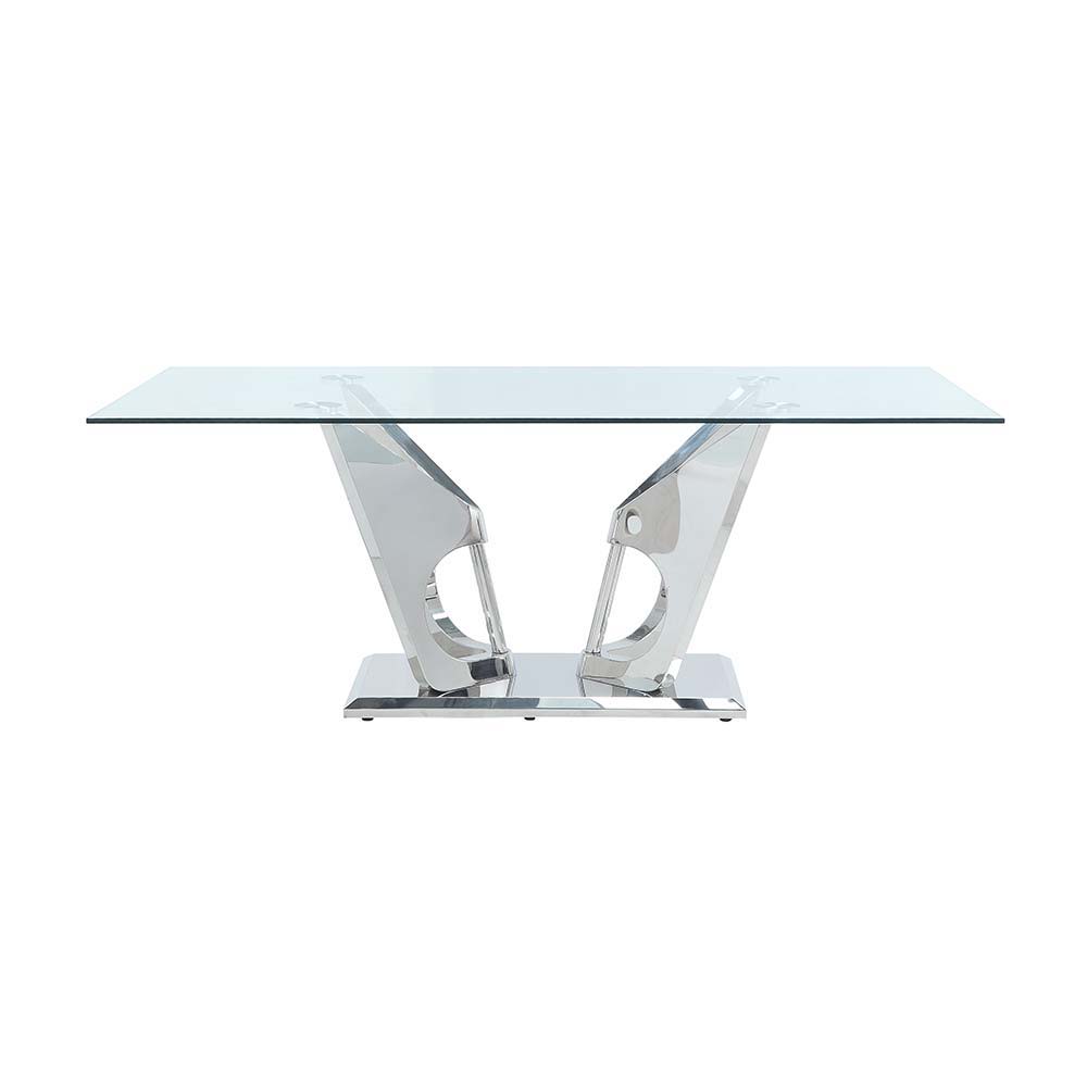 Azriel - Dining Table With Pedestal Base - Clear Glass & Mirrored Silver