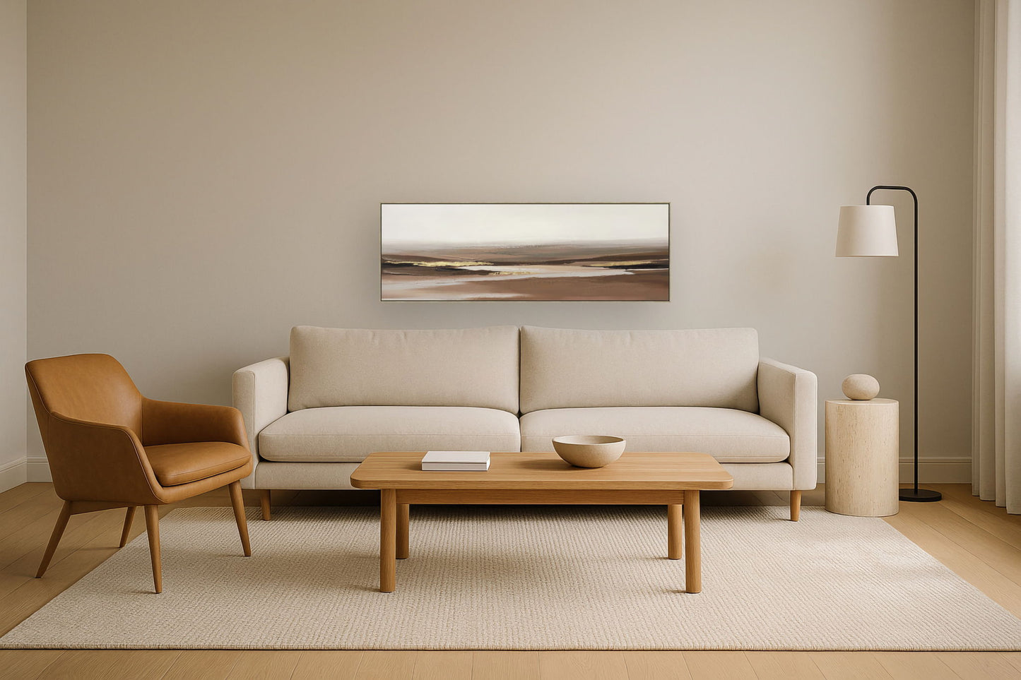 Golden Dusk Layers - 20" x 60" Framed Wall Art - Beige