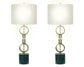 "Marble Harmony" Metal Table Lamp On Marble Base (Set of 2) - Green Marble / Matte Golden Bronze