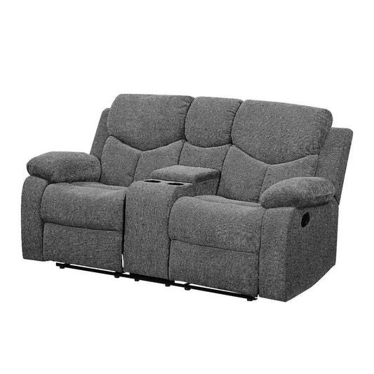Kalen - Motion Loveseat With Console - Gray Chenille