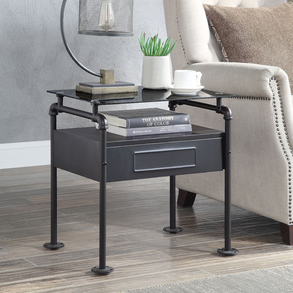 Nicipolis - Nightstand - Glass & Sandy Gray