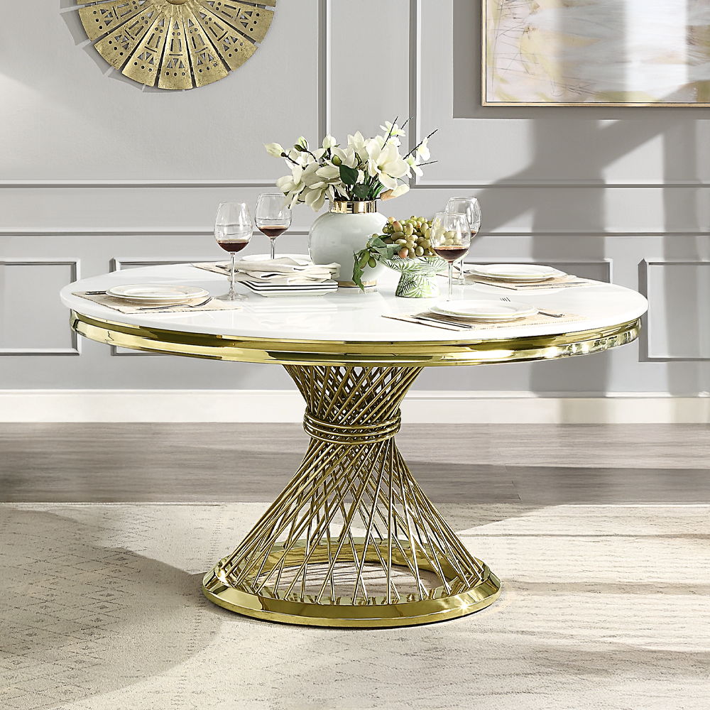 Fallon - Dining Table - Engineered Stone, Top & Mirrored Gold