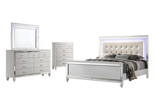 Valentino - Queen 5 Piece Bedroom Set(Bed, Dresser, Mirror, Chest) - White