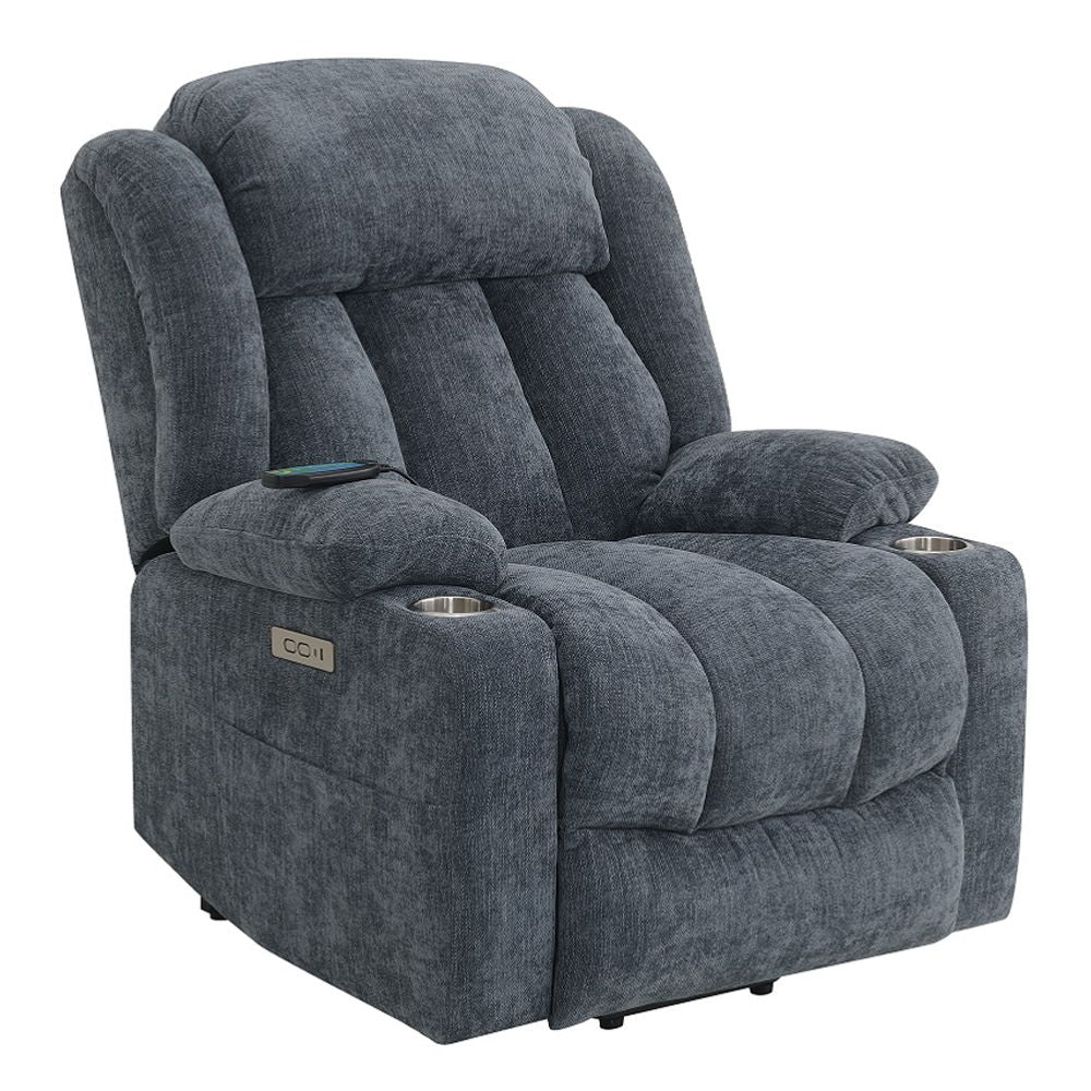 Omarion - Power Recliner With Lift, Heating & Massage - Blue Chenille