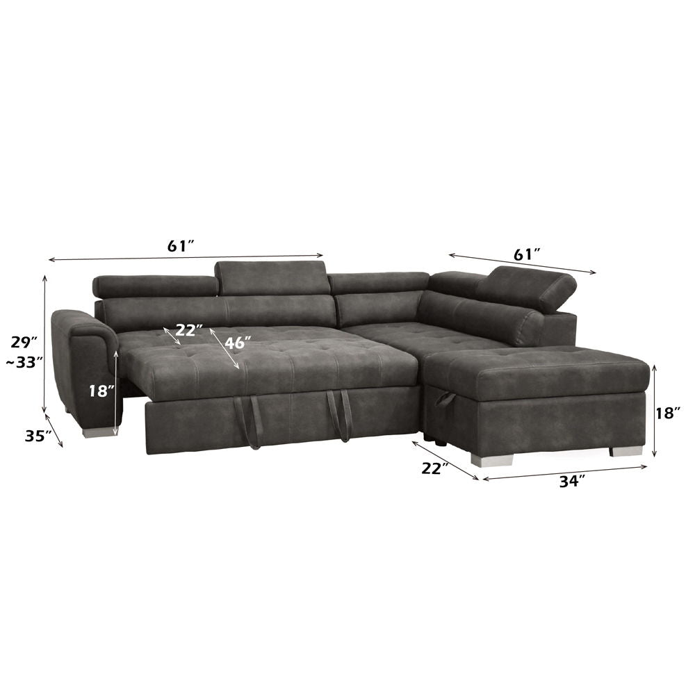 Thelma - Sectional Sofa With Pull-Out Bed - Gray Polished Microfiber