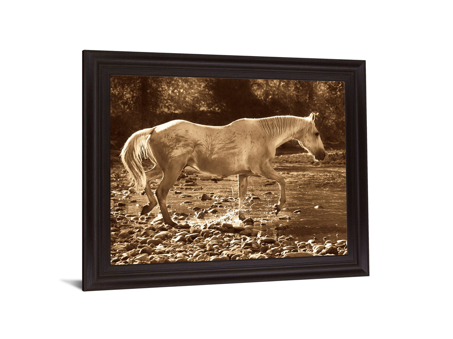 Sepia River Stroll - 28" x 34" Framed Wall Art - Dark Brown