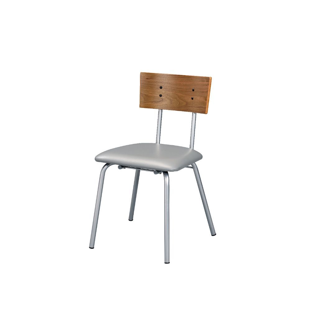 Jurgen - Side Chair Set of 2) - Gray Synthetic Leather, Oak & Silver