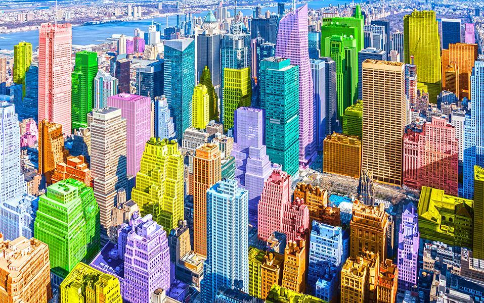 Colorful City (Framed) - Blue