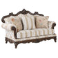Nayla - Loveseat With 3 Pillows - Pattern Fabric & Cherry