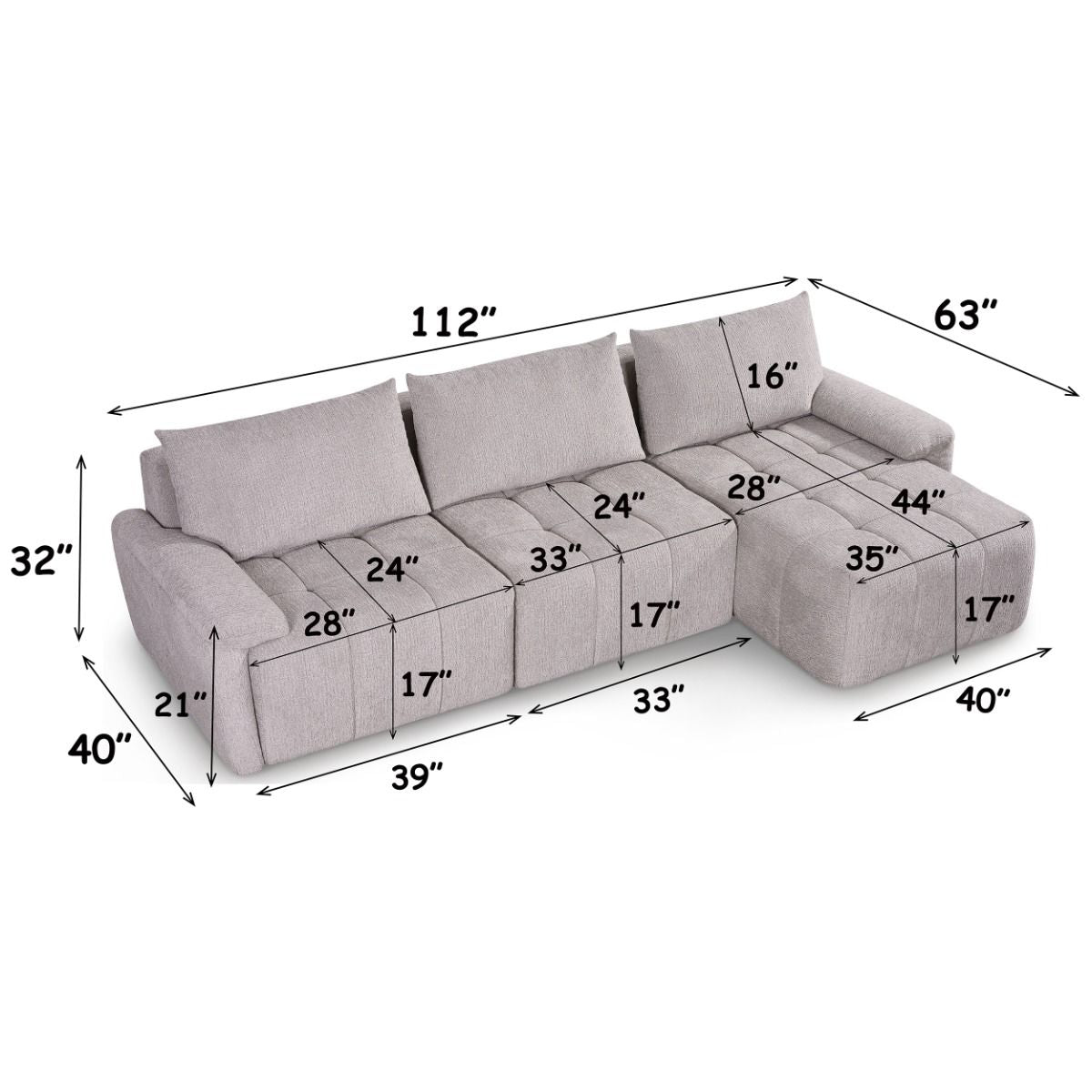 Dorcas - Sectional Sofa - Gray