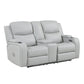 Elonzo - Power Motion Loveseat With Console, LED, Power Headrest & Speaker - Light Gray