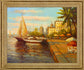 Sunlit Marina Promenade - 28" x 34" Framed Wall Art - Beige