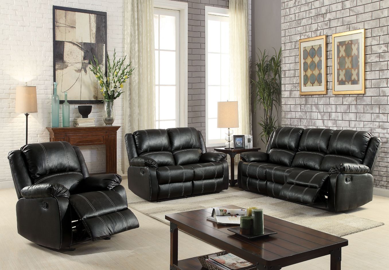 Zuriel - 81" Motion Sofa - Black Synthetic Leather
