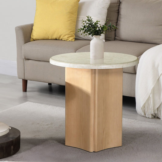 Qwin - End Table With Marble Top - Oak