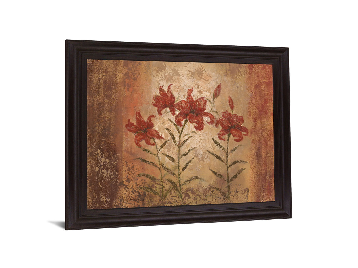 Amber Lily Trio - 28" x 34" Framed Wall Art - Light Brown