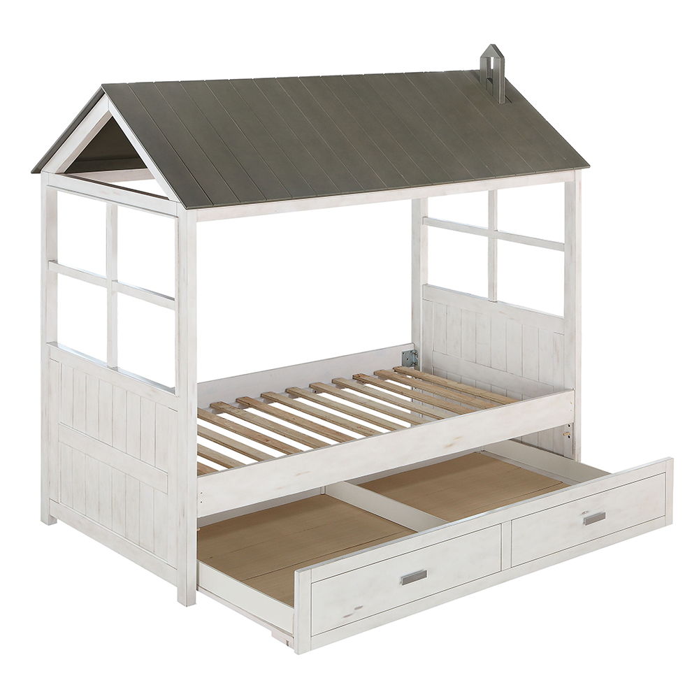Tree House II - Twin Bed - Weathered White & Washed Gray
