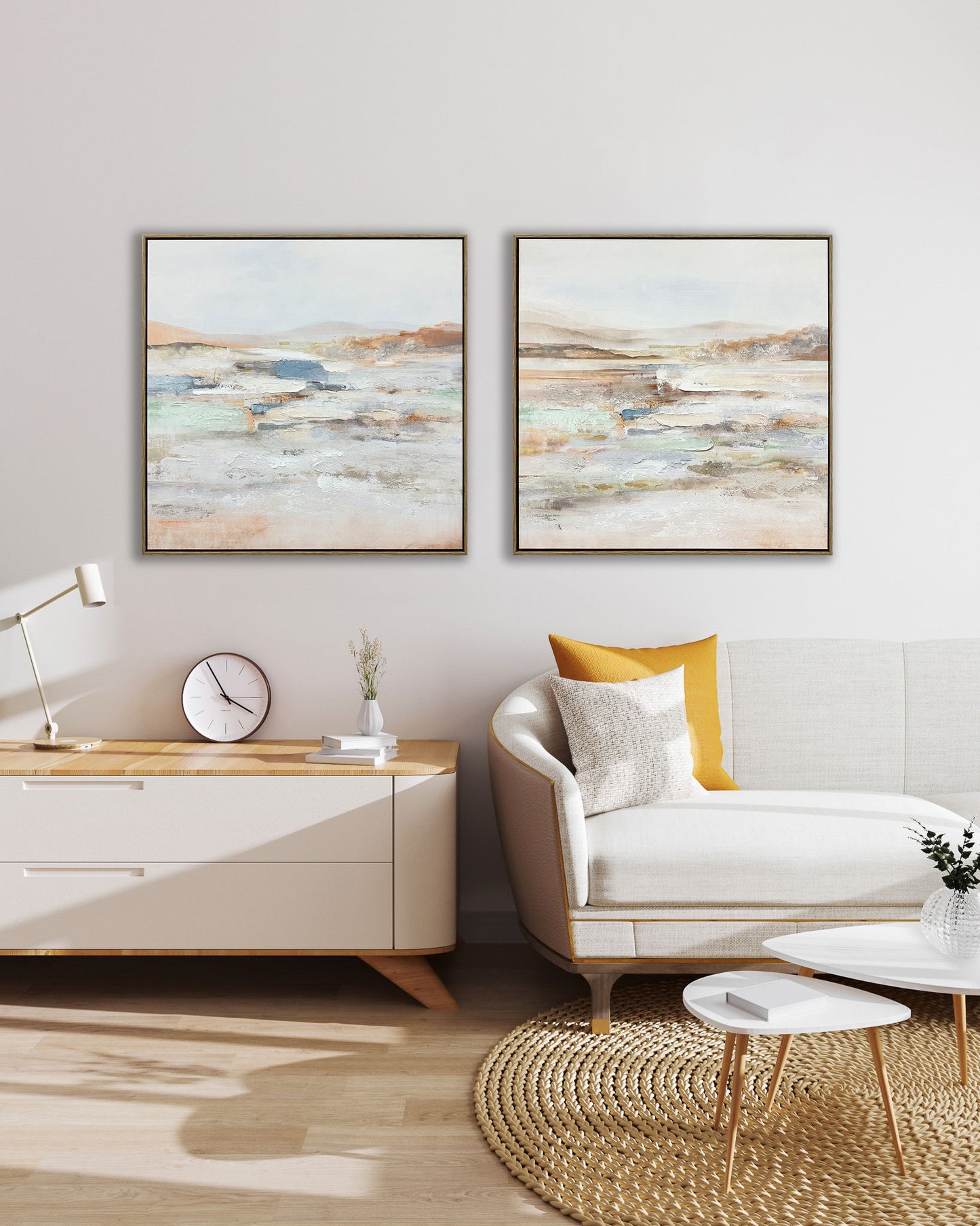 "Serene Horizons II" Hand-Embellished Canvas In Frame - Gray / Orange / Blue