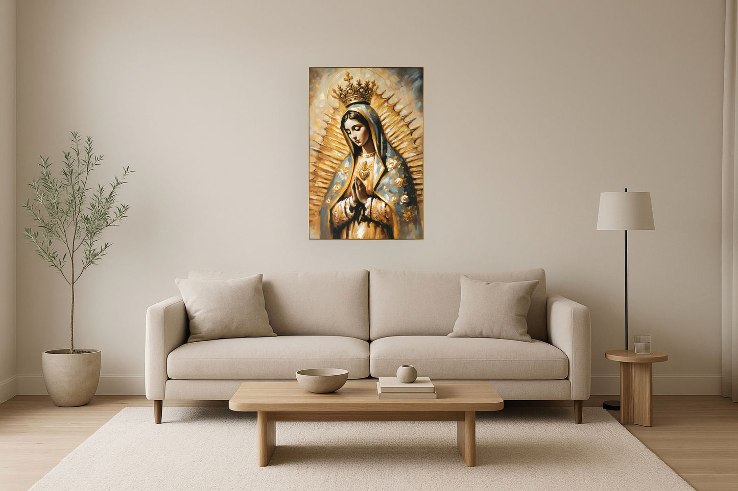 "DIVine Serenity" Hand-Embellished Canvas In Frame - Gold / Gray