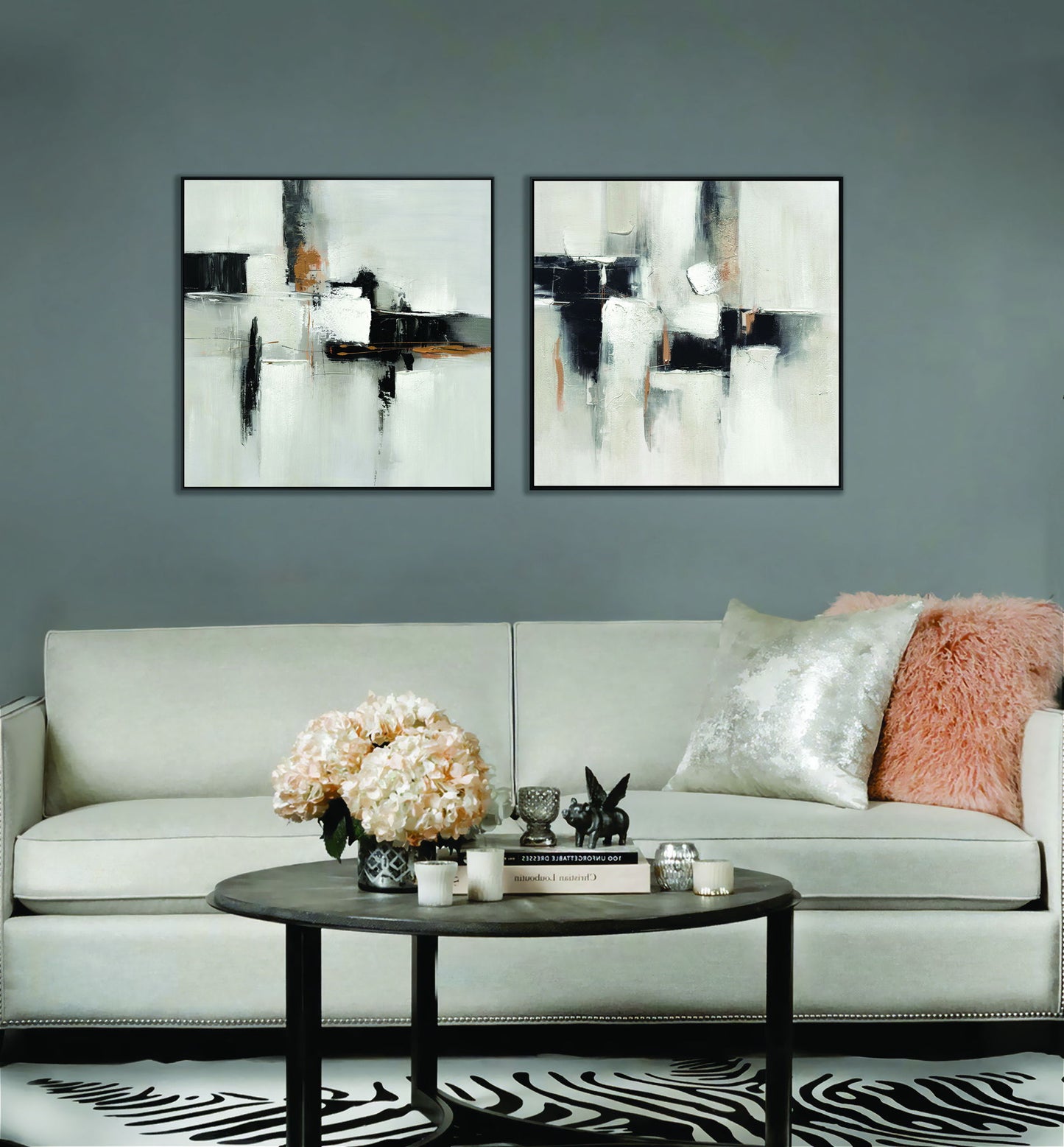 "Urban Elegance I" Hand-Embellished Canvas In Frame - Black / White / Gray / Warm Accents