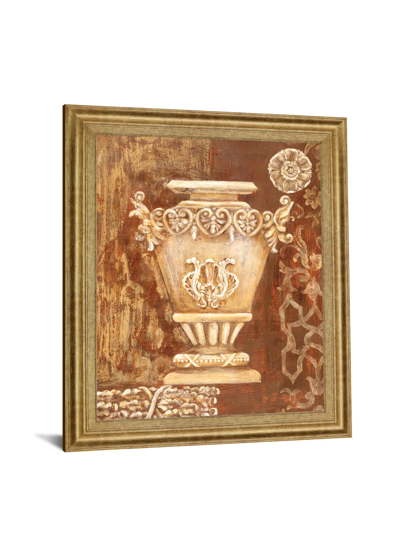 Ornate Taupe Vessel - 28" x 34" Framed Wall Art - Gold