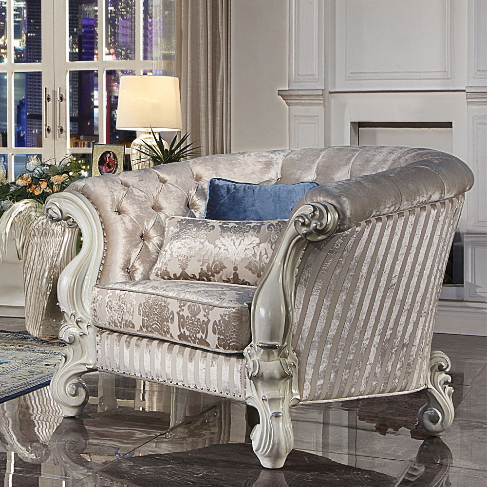 Versailles - Chair With 2 Pillows - Ivory Fabric & Bone White