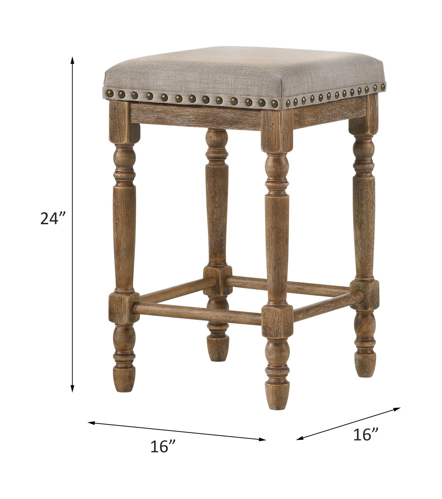 Farsiris - Counter Height Stool Set of 2) - Beige Fabric & Weathered Oak