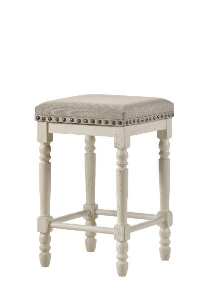 Tasnim - Counter Height Stool (Set of 2) - Tan Fabric & Antique White