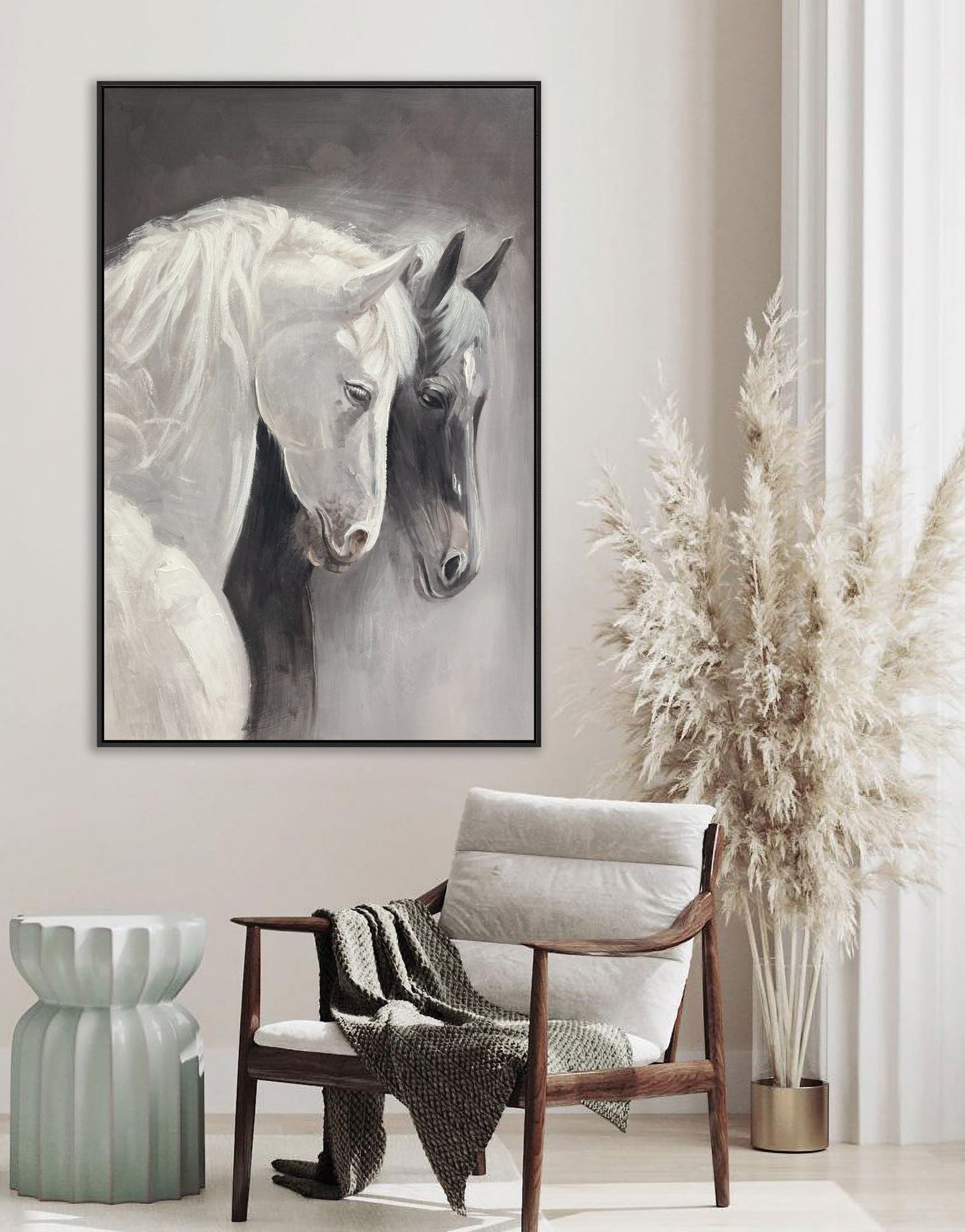 "Equine Serenity" Hand-Embellished Canvas In Frame - Gray / White / Black