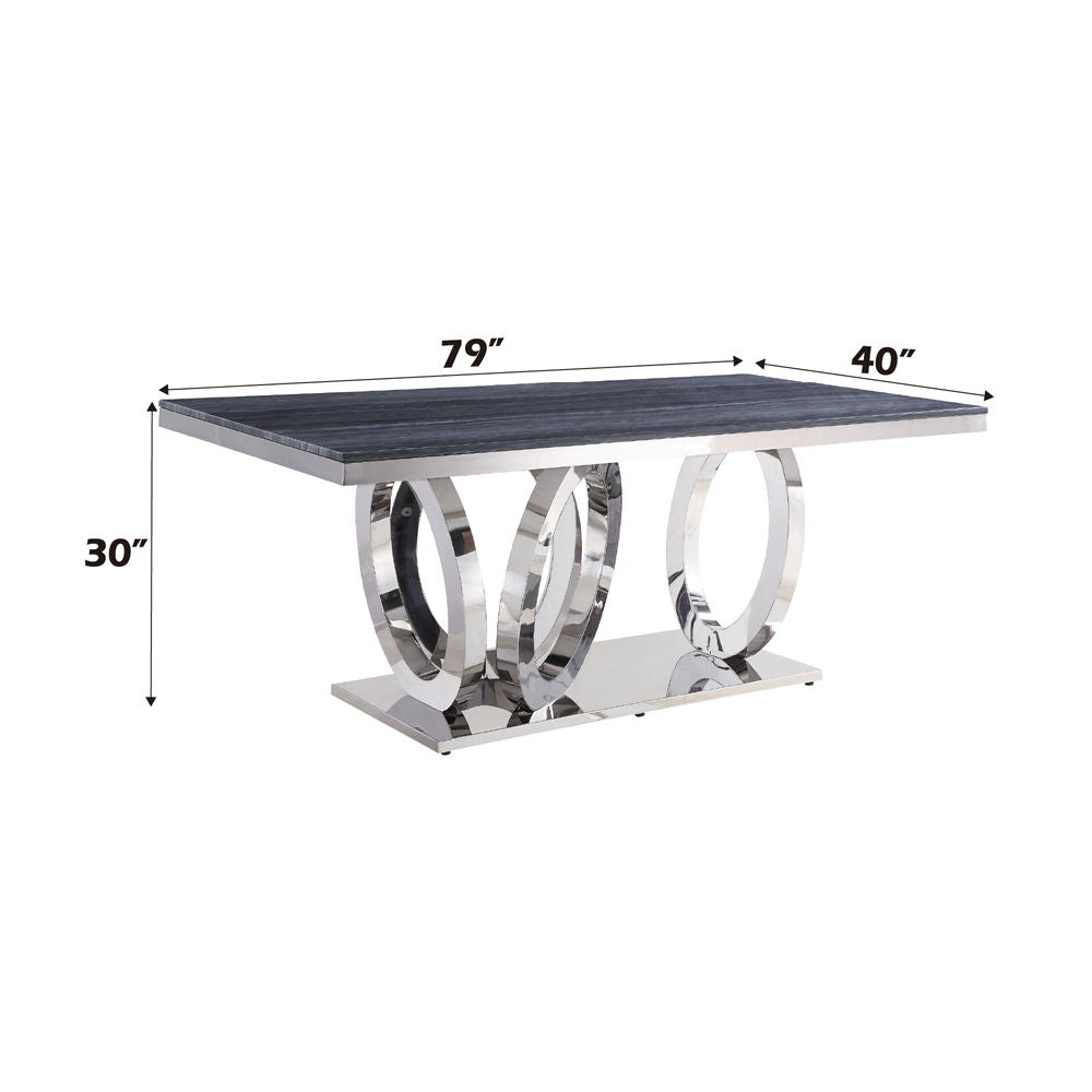 Nasir - Dining Table - Gray Printed Faux Marble Top & Mirrored Silver
