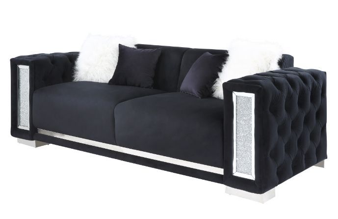 Trislar - Sofa With 4 Pillows Same Lv01397) - Black Velvet