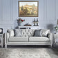 Katia - Sofa With 4 Pillows - Light Gray Linen & Weathered White