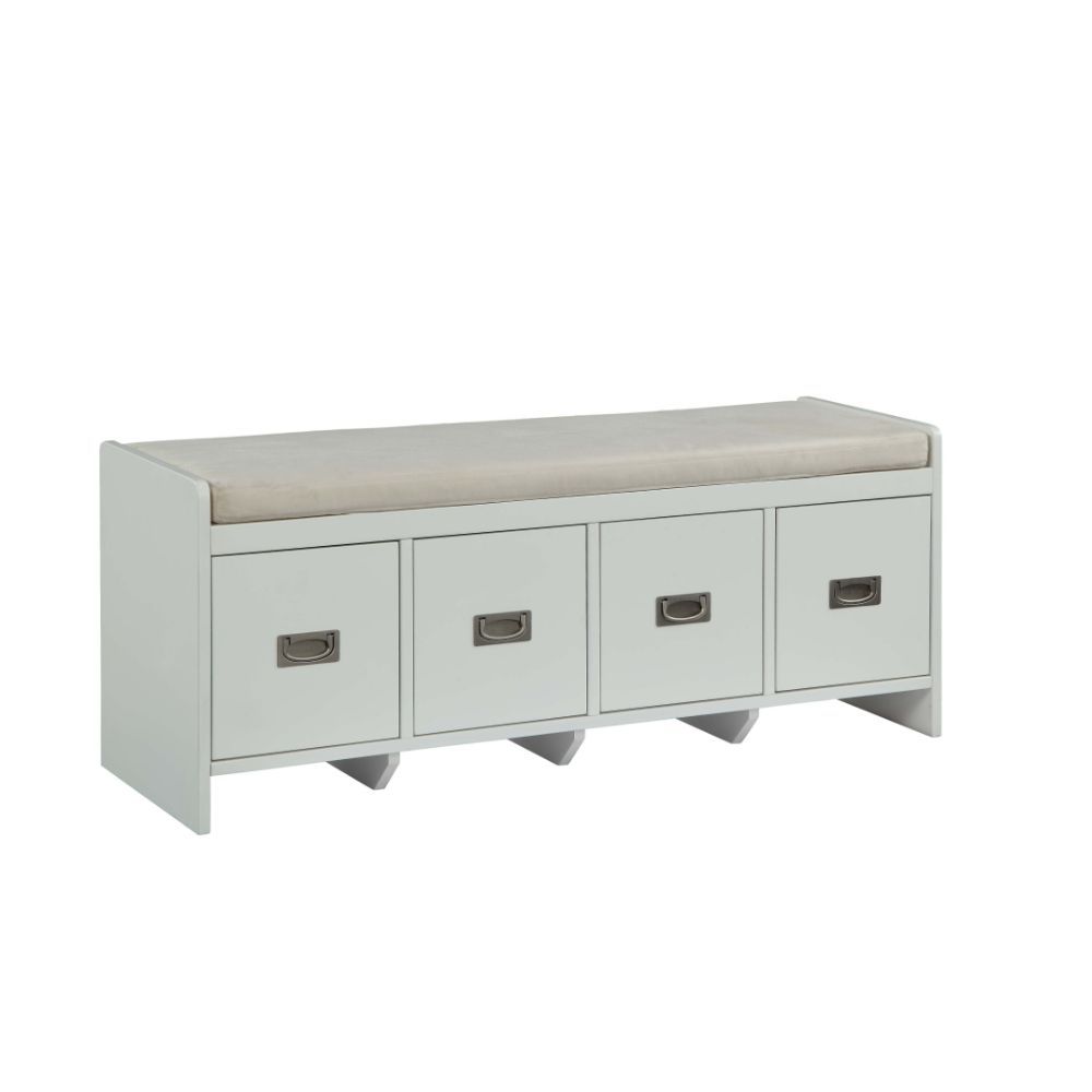 Berci - Bench With Storage - Beige Fabric & White